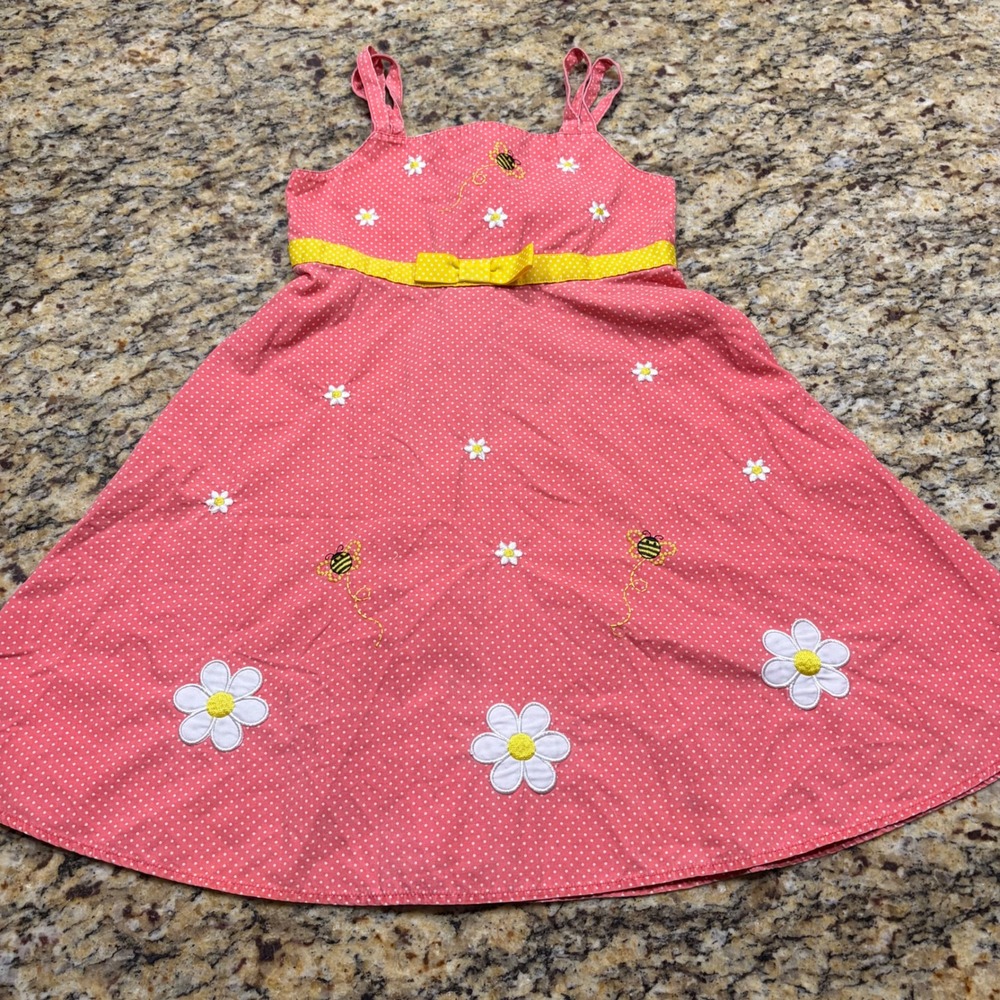Blueberi Boulevard Girls Pink Polka Dot Daisy Bee Dress Size 6X